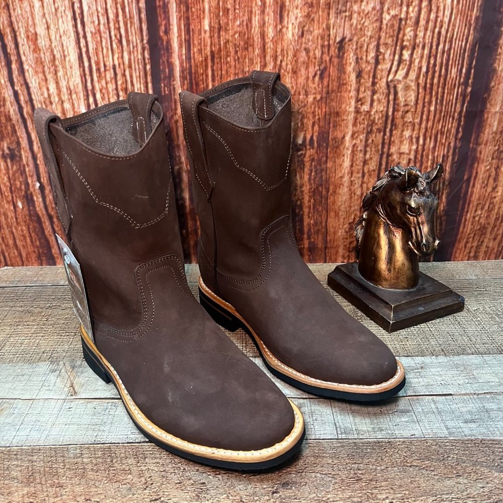 Men's Western Cowboy Leather Round Toe Riding Boot Bota Vaquera Redonda